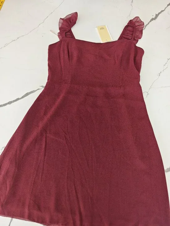 Wilfred Burgundy Mini Dress Ruffle Strap A-Line Cocktail Party Dress Size 6 NWT - Picture 4 of 12